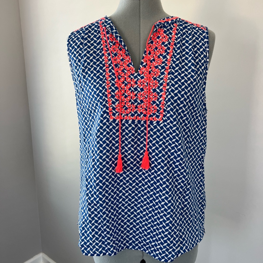 Blue Embroidered Sleeveless Top